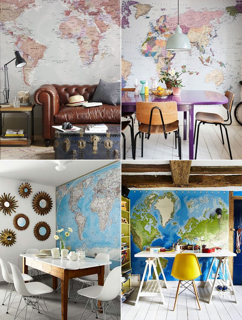 Decoração com mapas de viagens