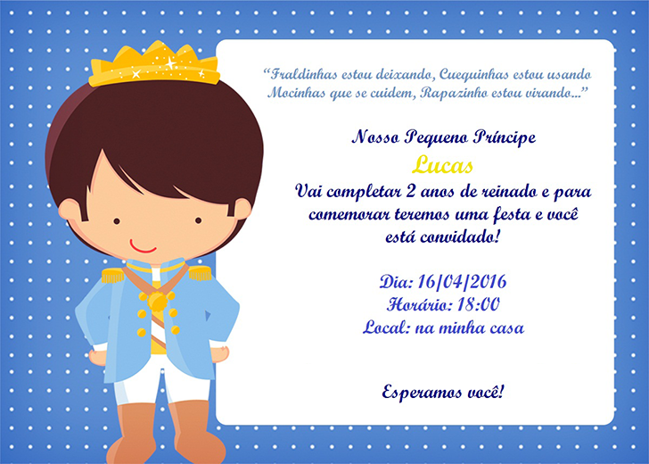 Convite festa infantil menino tema O Pequeno Príncipe