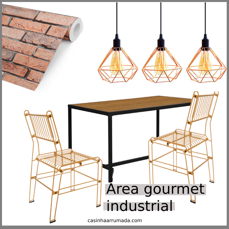 cadeiras decorativas aramadas área gourmet industrial